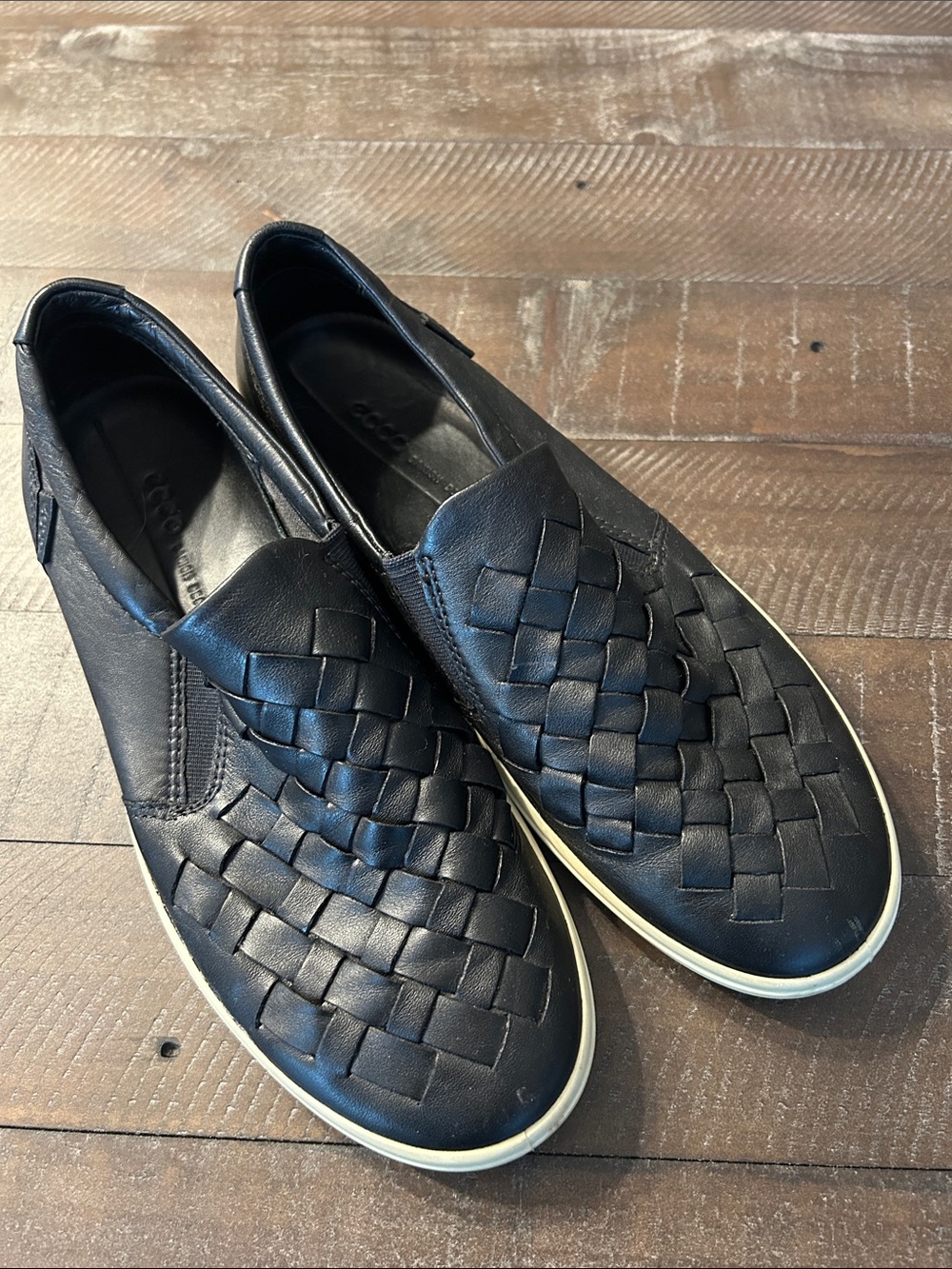 Ecco Black Woven Leather Slip-On Sneakers